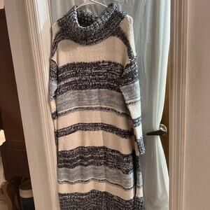 Free people beach blue white long line cowl neck  sweater boho coastal size m